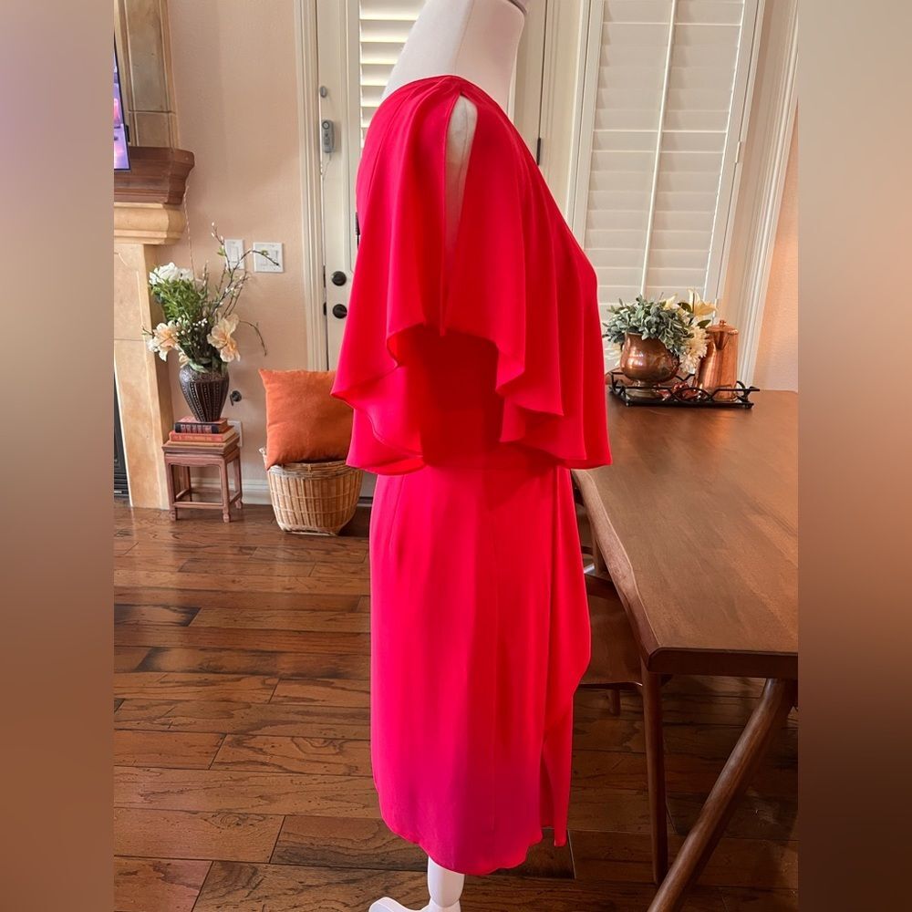 Halston One Shoulder Raspberry Mini Dress Draped Ruffle Cocktail Party NWT 2 - Picture 4 of 7